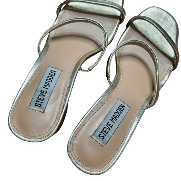 Steve Madden Issy Square Toe Strappy Block Heels Gold Women's Size 7.5 - Picture 3 of 15